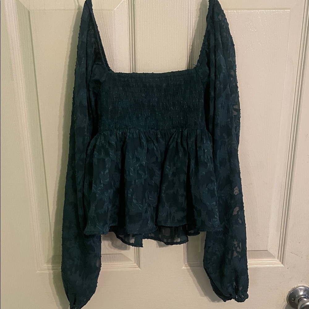 Altar'd State Dark Green Floral Peplum Blouse - Picture 2 of 3